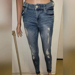 Express Distressed Skinny Jeans Mid Rise Blue Denim Size 2